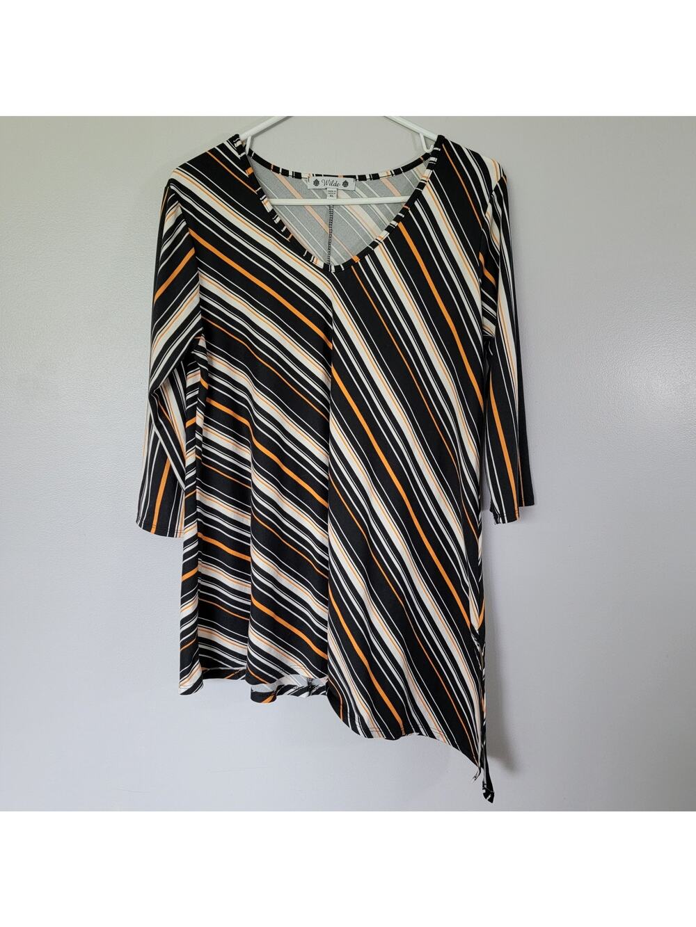 Wilde Halloween Black Orange Tunic Blouse Sz XL Asymmetrical Retro 70s Vintage